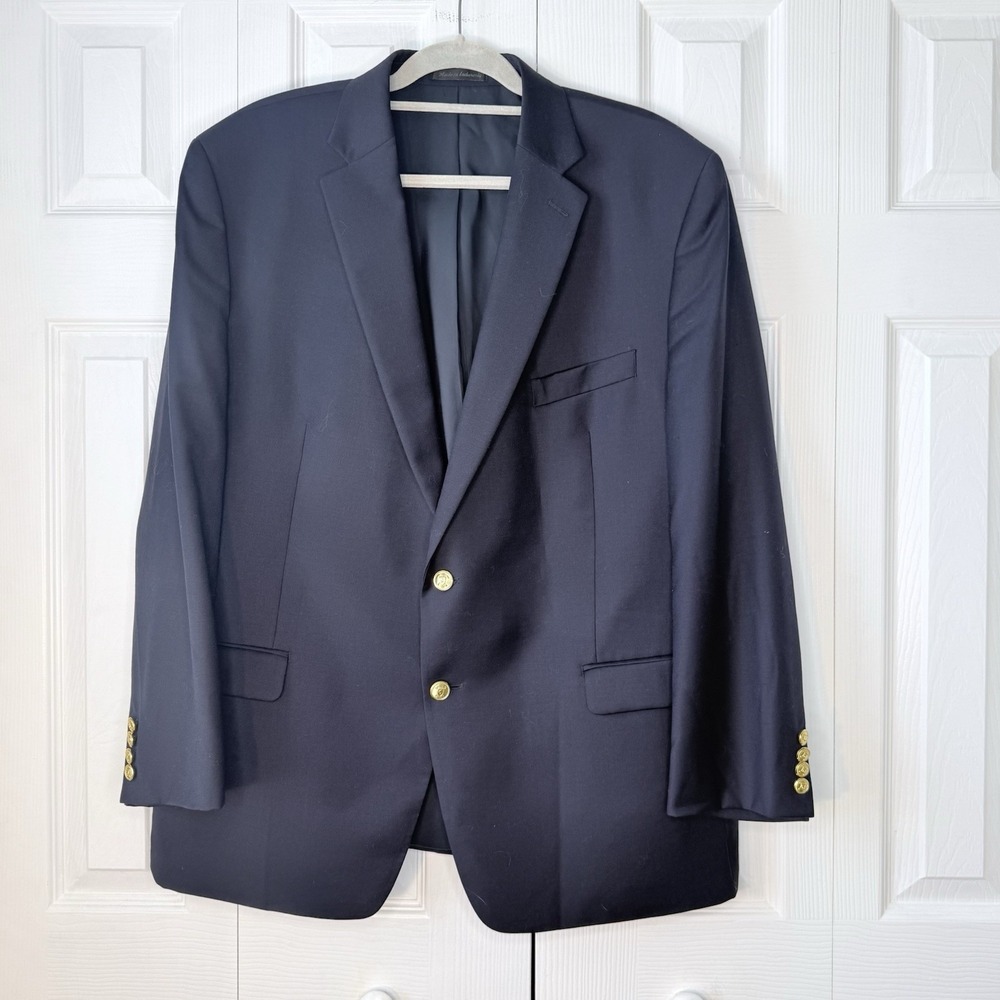 Lauren Ralph Lauren Men's Navy Wool Sport Coat Blazer Jacket Gold Buttons 46R‎